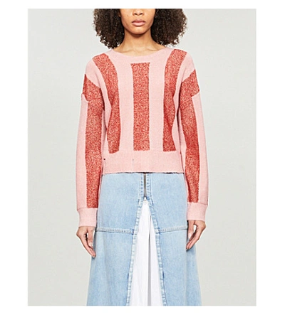 Wildfox Giselda Striped Metallic-weave Jumper In Tango+carnation