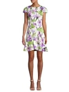 ALICE AND OLIVIA KIRBY CAP SLEEVE FLORAL RUFFLE DRESS,0400011869545
