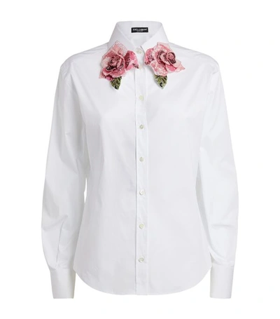 Dolce & Gabbana Sequin Rose Collar Shirt In White