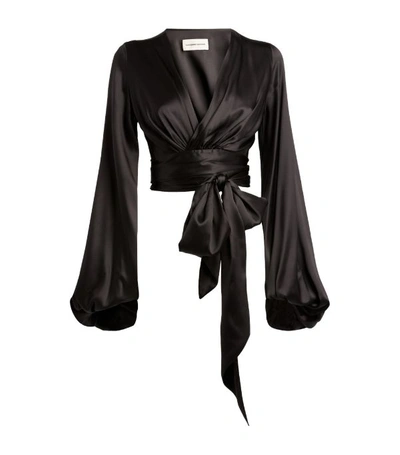 Alexandre Vauthier Draped Stretch Satin Blouse In Black