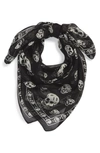 Alexander Mcqueen Skull Print Silk Chiffon Scarf In Black/ Bone