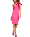Eliza J One-shoulder Scuba Crepe Cocktail Dress In Fluorescent Pink