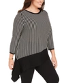 ANNE KLEIN PLUS SIZE STRIPED ASYMMETRIC SWEATER