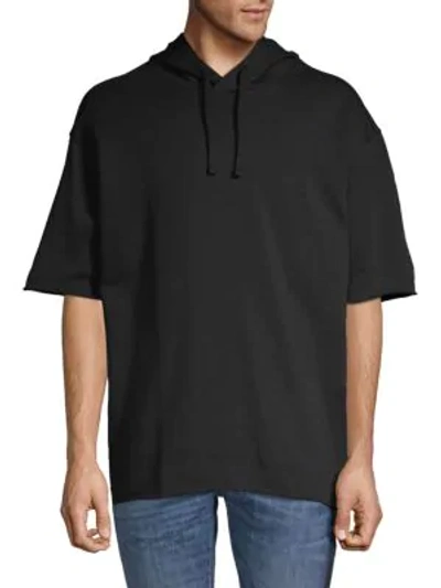 Hugo Short-sleeve Cotton Hoodie In Black