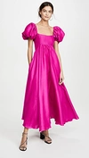 Azeeza Rory Raw Silk Peony Dress In Magenta