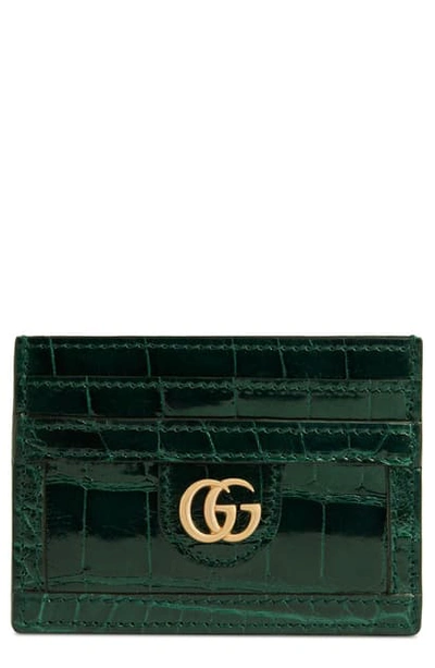 Gucci Genuine Crocodile Card Case In Verde