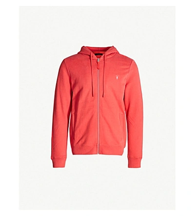 Allsaints Raven Slim-fit Cotton-fleece Hoody In Flash Red