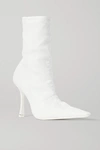 ALEXANDER WANG VANNA LOGO-EMBROIDERED RUCHED LEATHER SOCK BOOTS