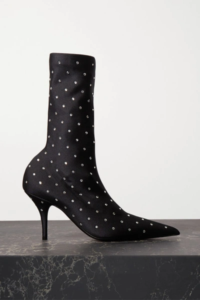 Balenciaga Knife Crystal-embellished Stretch-satin Sock Boots In Black