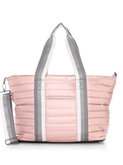 Think Royln Wingman Pearlized Quilted Tote In Pearl Blush