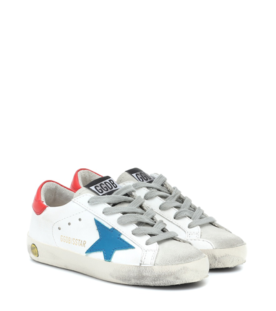 Golden Goose Teen Superstar Low-top Sneakers In White/ Blue Star/ Red Leather