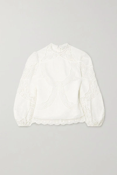 Zimmermann Benita Broderie Anglaise Linen And Cotton-blend Top In Ivory