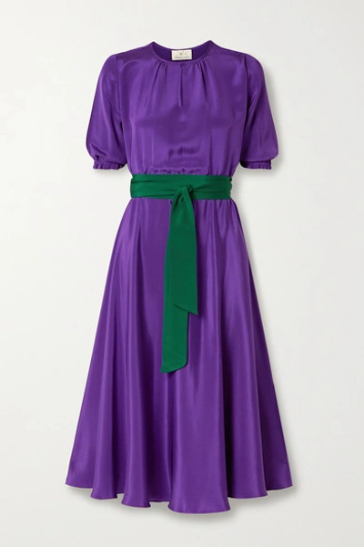 Aross Girl X Soler Alison Leigh Belted Silk Crepe De Chine Midi Dress In Purple