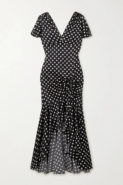 Caroline Constas Lucille Ruffled Polka-dot Silk-blend Satin Midi Dress In Black