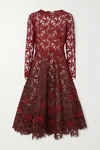 OSCAR DE LA RENTA DÉGRADÉ GUIPURE LACE MIDI DRESS