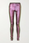 RICK OWENS IRIDESCENT STRETCH LEATHER AND COTTON-BLEND LEGGINGS