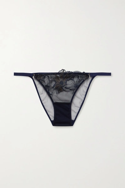 Myla Maddox Metallic Embroidered Tulle Briefs In Navy