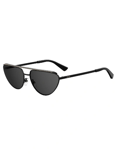 Moschino Ladies Black Round Sunglasses Mos057/g/s0807ir60 In /ir Black