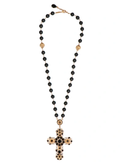 Dolce & Gabbana Filigree Cross Pendant Necklace In Multicolor