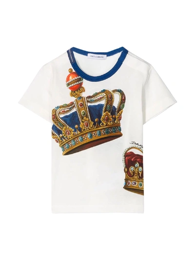 Dolce & Gabbana Babies' Crown Print T-shirt In Bianco