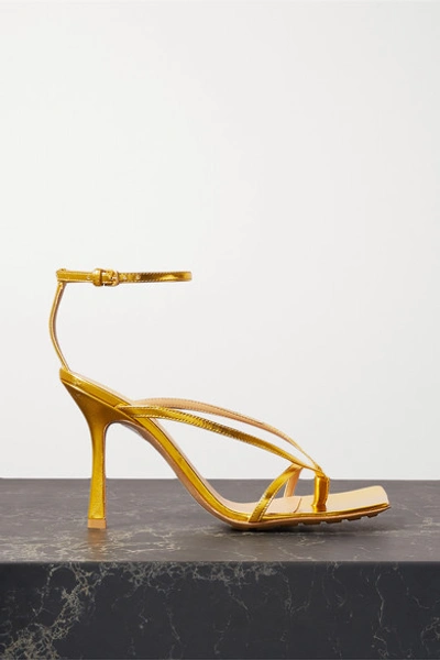 Bottega Veneta Stretch Metallic Leather Sandals In Gold