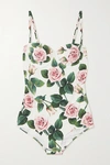 DOLCE & GABBANA CUTOUT FLORAL-PRINT UNDERWIRED SWIMSUIT