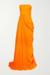 ALEX PERRY REED DRAPED CREPE STRAPLESS GOWN