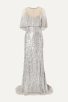 MONIQUE LHUILLIER LAYERED EMBELLISHED TULLE GOWN