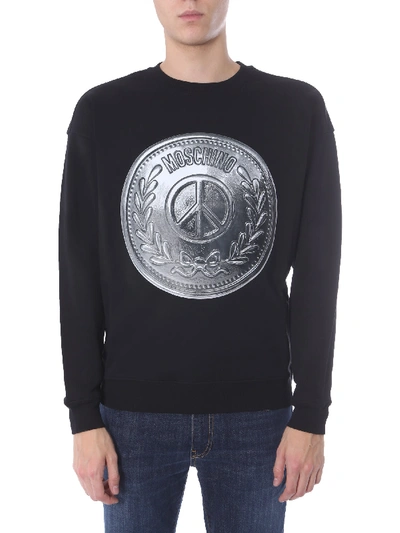 Moschino Black Peace Coin Logo Print Sweatshirt