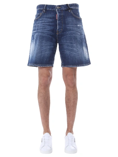 Dsquared2 Boxer Fit Bermuda In Jeans Chiaro