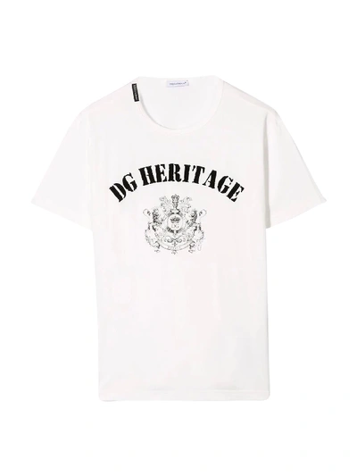Dolce & Gabbana Kids' Jersey T-shirt With Dg Heritage Print In White
