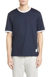 Thom Browne Mens Navy Ringer Brand-patch Stretch-wool T-shirt In Navy