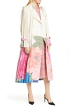 Valentino Camellia Pleated Silk Crepe De Chine Trench In Avorio/ Fuxia
