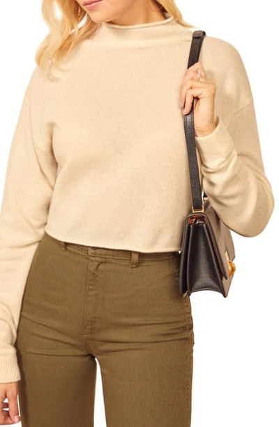 Reformation Cashmere & Wool Crop Roll Neck Sweater In Ivory