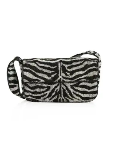 Staud Women's Tommy Zebra-stripe Beaded Shoulder Bag In Black White