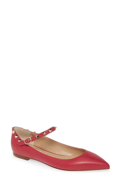 Valentino Garavani Rockstud Mary Jane Pointed Toe Flat In Pink