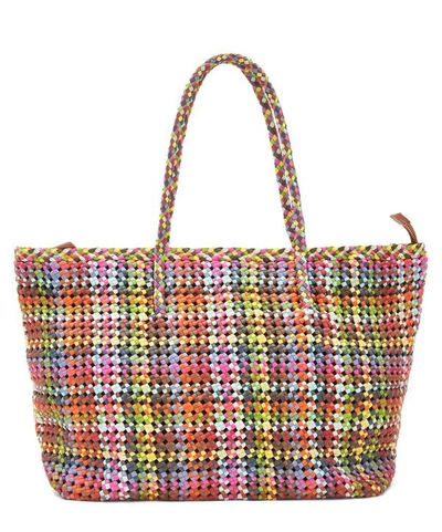 Dragon Diffusion Flower Weave Leather Tote Bag In Multicolour