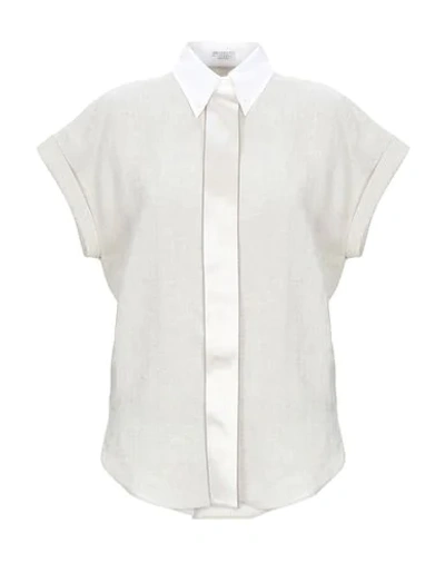 Brunello Cucinelli Embellished Linen Shirt In Ivory