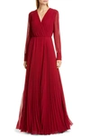 MAX MARA GENARCA PLEATED LONG SLEEVE GEORGETTE GOWN,122101046000330