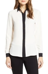 ANNE KLEIN CONTRAST DETAIL BUTTON-UP BLOUSE,10756532