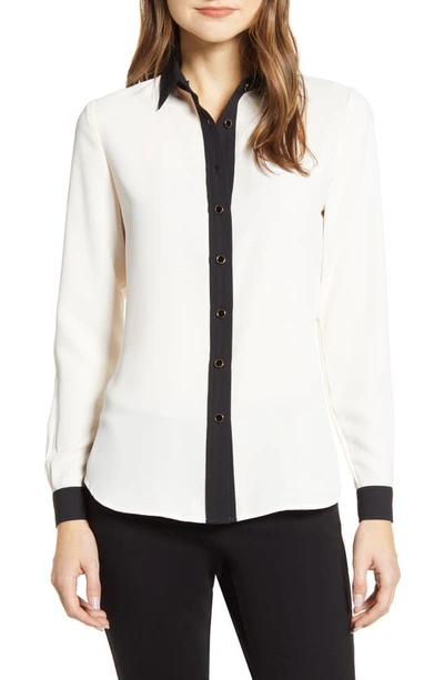 Anne Klein Contrast Detail Button-up Blouse In Anne White/anne Black