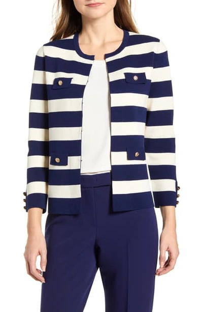 Anne Klein Stripe Cardigan In Distant Mountain/ Anne White