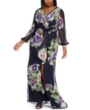 ADRIANNA PAPELL PLUS SIZE FLORAL CHIFFON GOWN