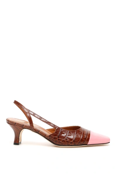 Paris Texas Croc-print Slingbacks In Brown,pink