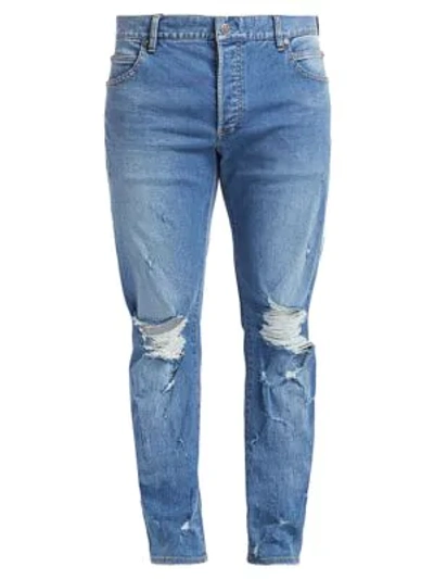 Balmain Distressed Side Tape Jeans In Light Wash