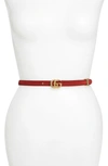 Gucci Suede Belt With Torchon Double G Buckle In Red