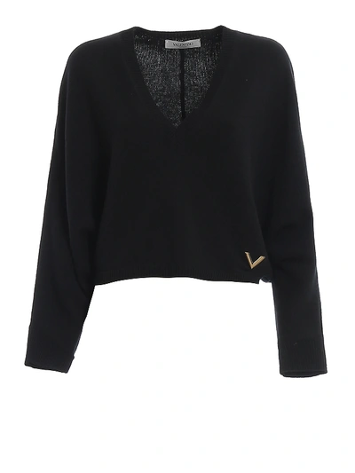 Valentino Cashmere V-neck Jumper In Black