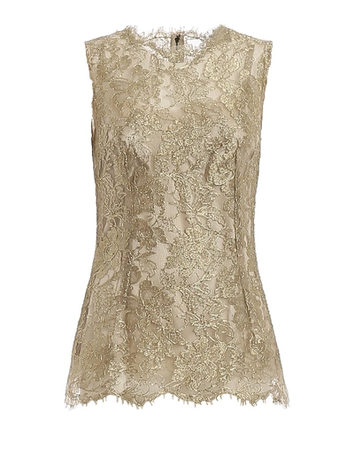 Dolce & Gabbana Embroidered Tulle Tank Top In Gold