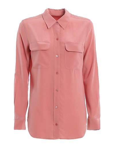 Equipment Slim Signature Long Sleeve Silk Shirt In Pink