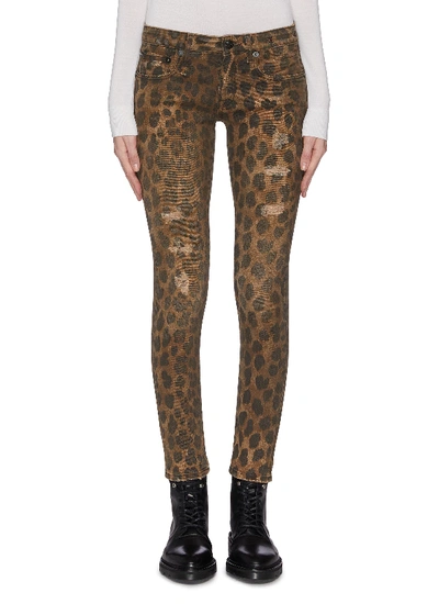 R13 Kate Skinny Leopard Print Denim Jeans In Brown